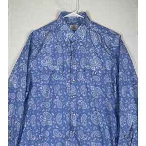 Emanuel Berg Shirt Mens 2XL XL Blue Paisley Pearl Snap Long Sleeve Button Custom